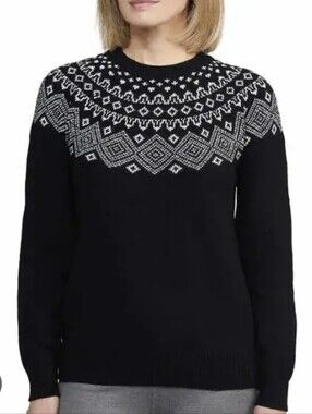 SUNICE STORMPACK Women's Black Fair Isle Nordic Pattern Yoke Crew Neck Sweater